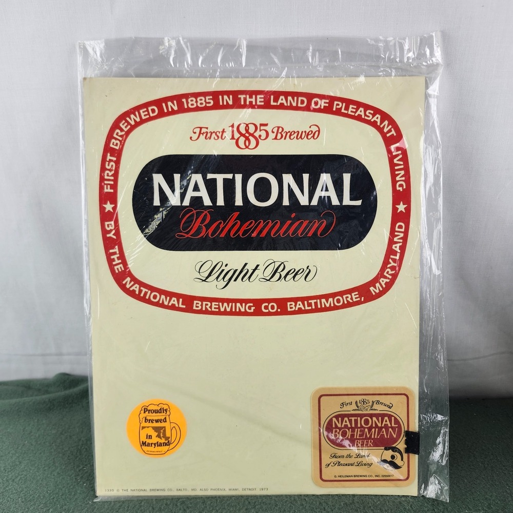 VTG National Bohemian Beer Stand Up Sign Light Beer National Brewing w/ Coaster